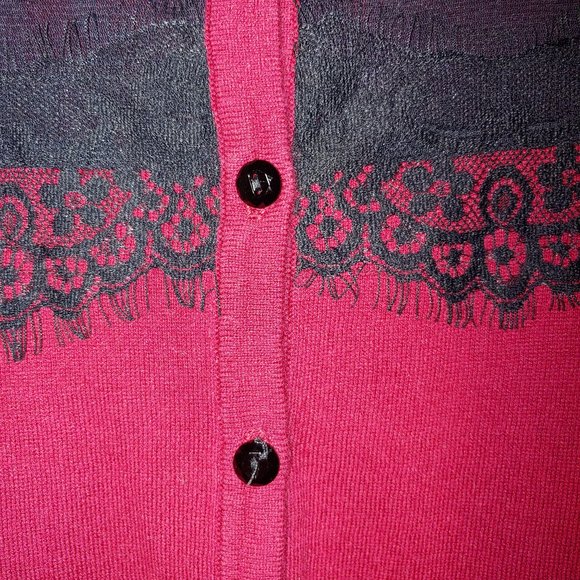 August Silk Heritage Buttons Cardigan Red wtih Black Sheer &  Lace Panel Size XL - Picture 7 of 8